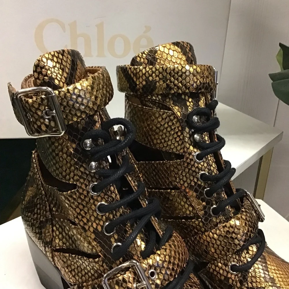 Chloe Rylee Python Harvest Gold Ankle Boots - Picture 3 of 5